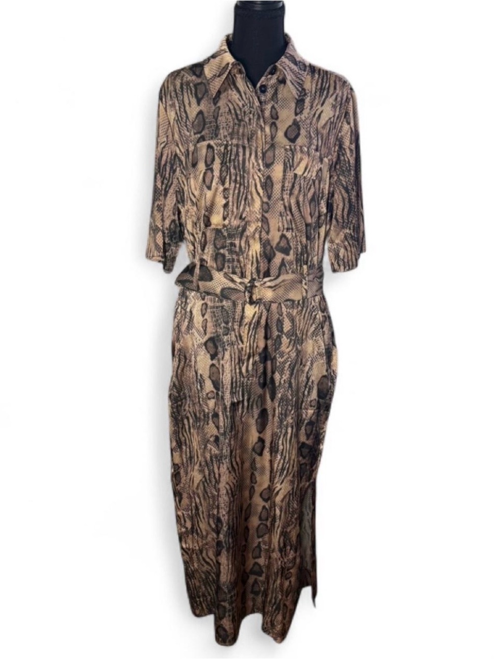 REISS Farah Snake Print Belted Satin Midi Dress Womens Size US 6 NEW